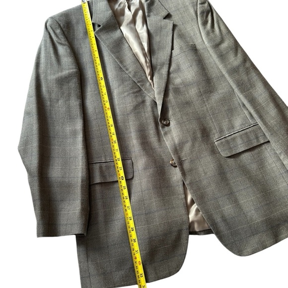 Jos A Bank 44L Brown Check Plaid Silk Wool Mens Blazer Sport Coat Jacket - Picture 2 of 8